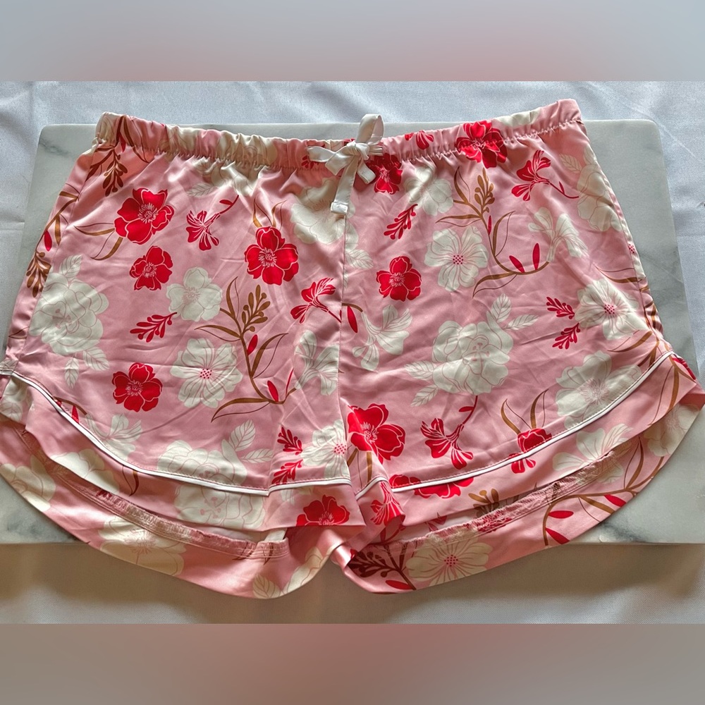 Serra Pink Hawaiian Print Satin Sleep Shorts